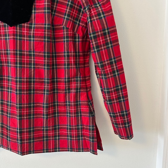 Sail to Sable Red Tartan Plaid & Velvet Collar Tunic Blouse | Size Medium - Picture 3 of 10